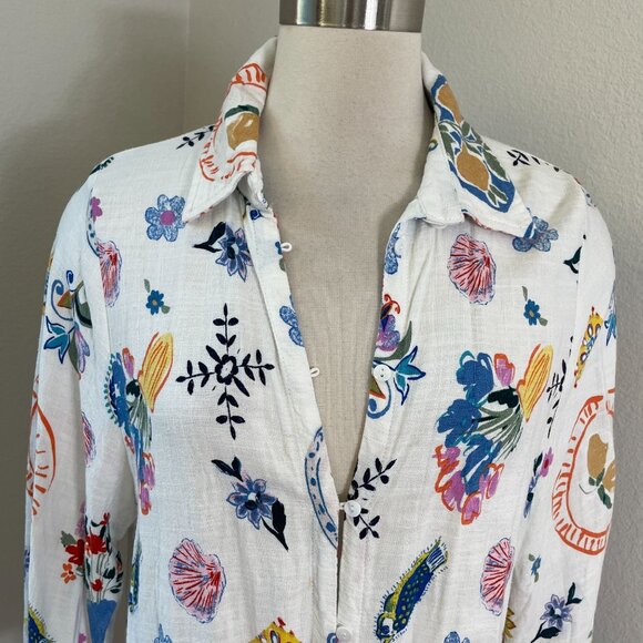 Label Of Love Womens Medium Button Up Floral Shirt Dress Linen Blend - Picture 2 of 13